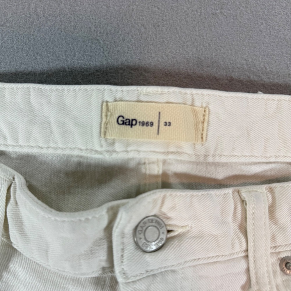 GAP 1969 Denim Shorts Mens 33 Off White Cream Cuffed Casual Summer - Picture 6 of 11
